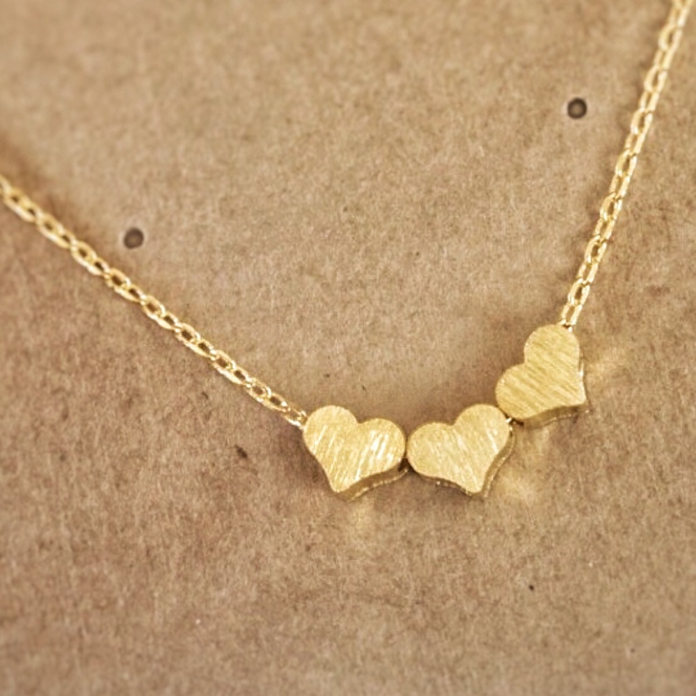 Gold | Three Heart Necklace, Gold Chain - Picture 2 of 6